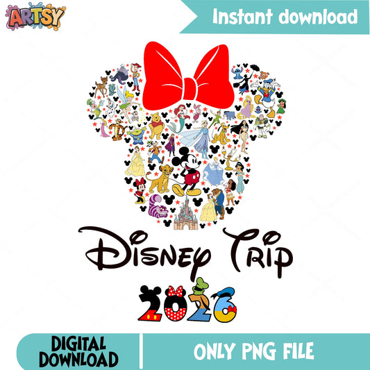 Disney Trip 2026 PNG, Disney Characters Minnie PNG, Family Vacation PNG