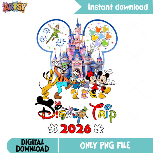 Disney Trip 2026 PNG, Mickey And Friends Castle PNG, Disney Family PNG