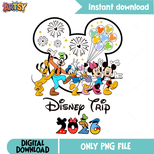 Disney Trip 2026 PNG, Mickey And Friends Disney, Family Trip PNG