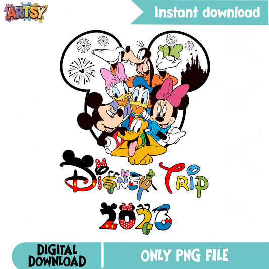 Disney Trip 2026 PNG, Mickey And Friends Disney, Family Vacation PNG