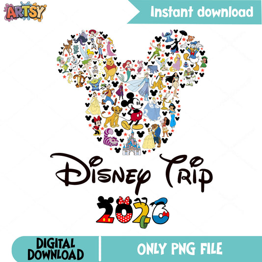 Disney Trip 2026 PNG, Mickey Mouse Characters PNG, Disney Family PNG