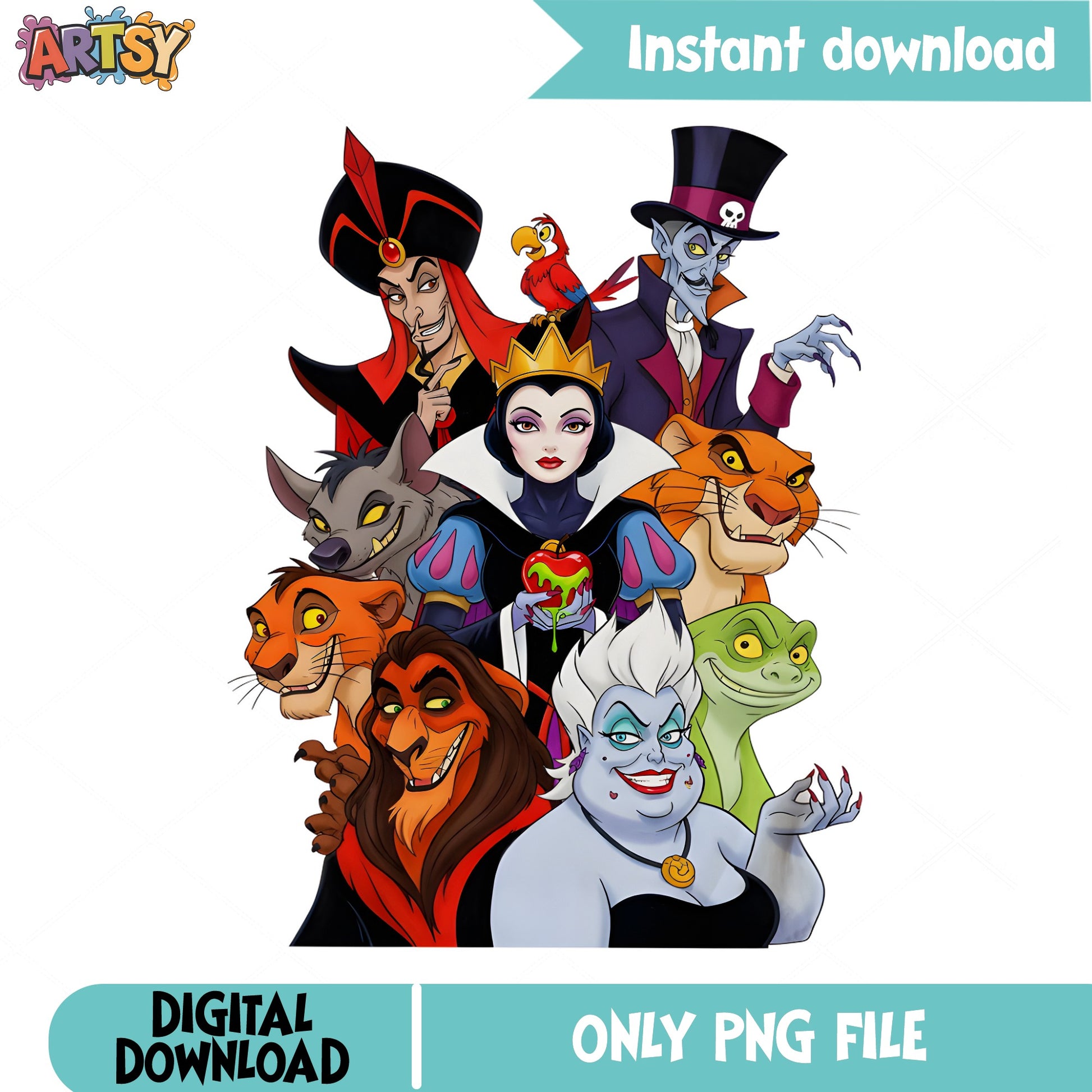 Disney Villains Bundle PNG, Evil Queen Ursula Scar PNG, Halloween PNG