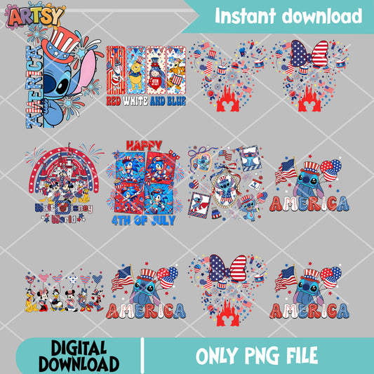 Disney america 4th png bundle, disney america png, 4th of july png