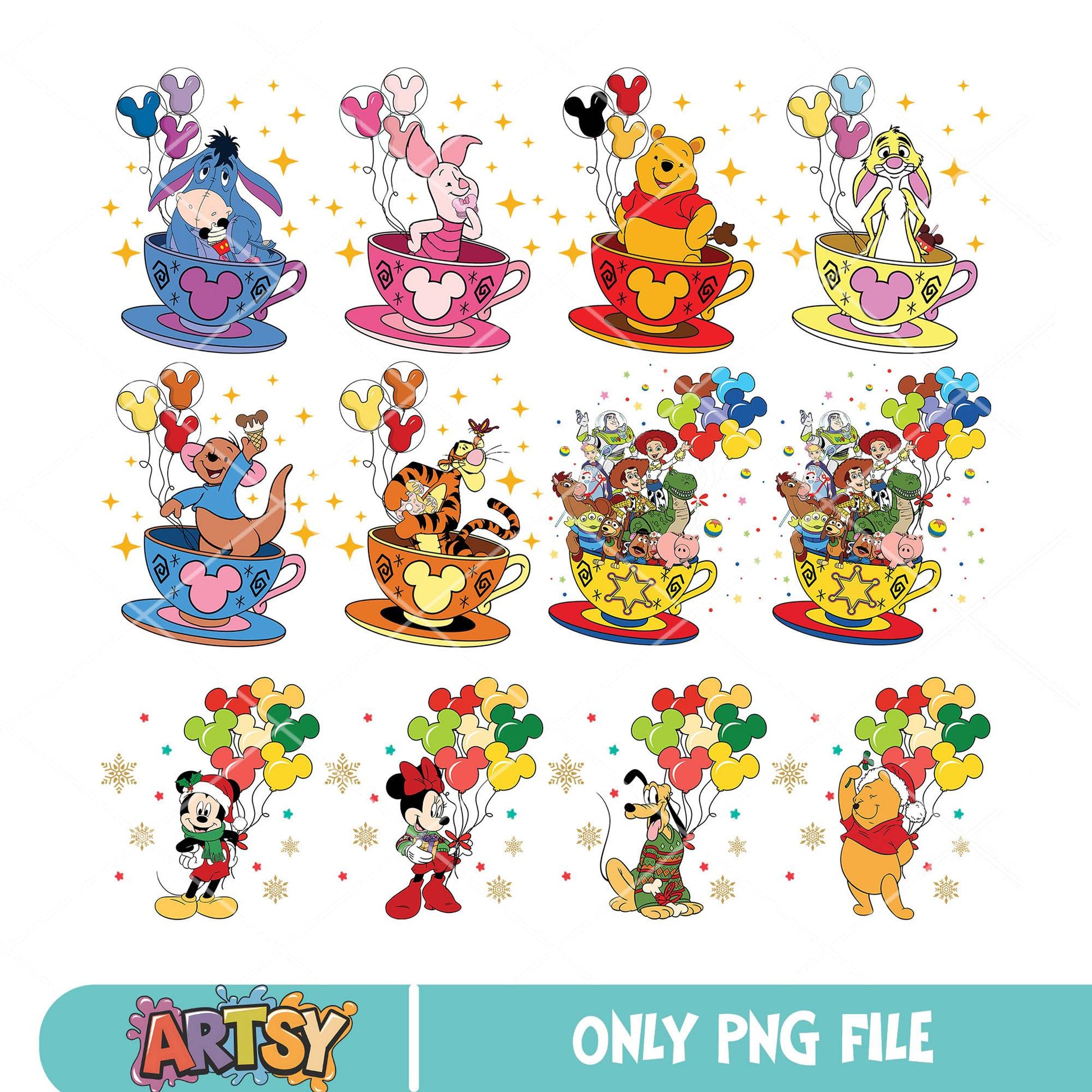 Disney balloon mickey png bundle, mickey christmas png, disney balloon png