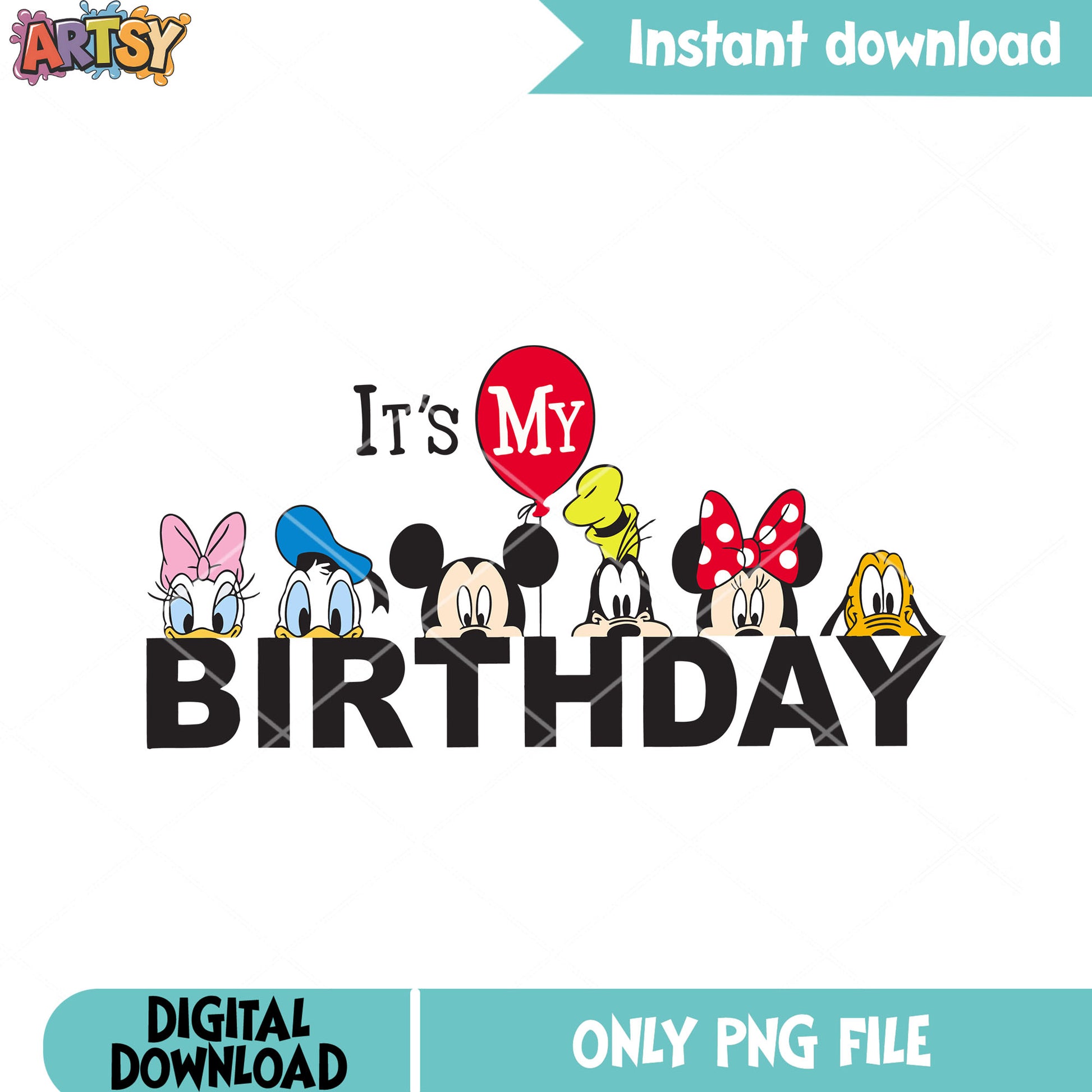 Disney birthday xmas png, happy birthday png, mickey and friends png