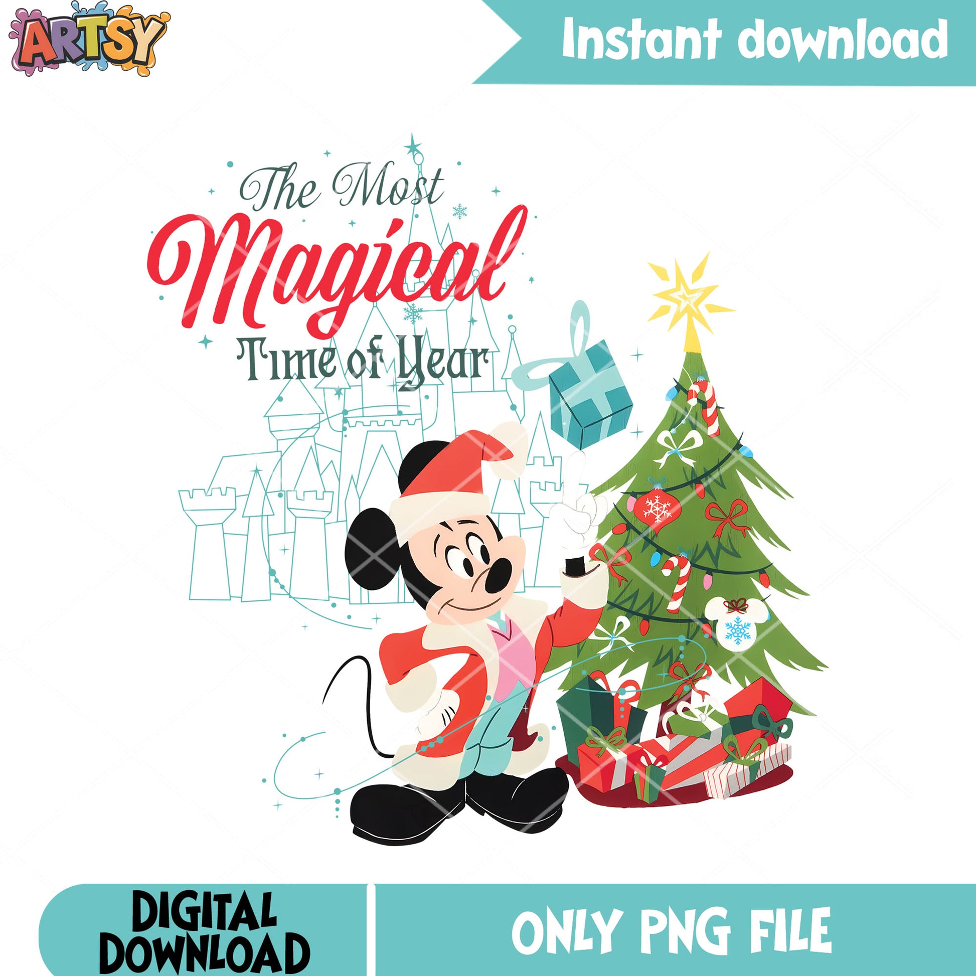 Disney castle mickey png, christmas tree png, mickey mouse png