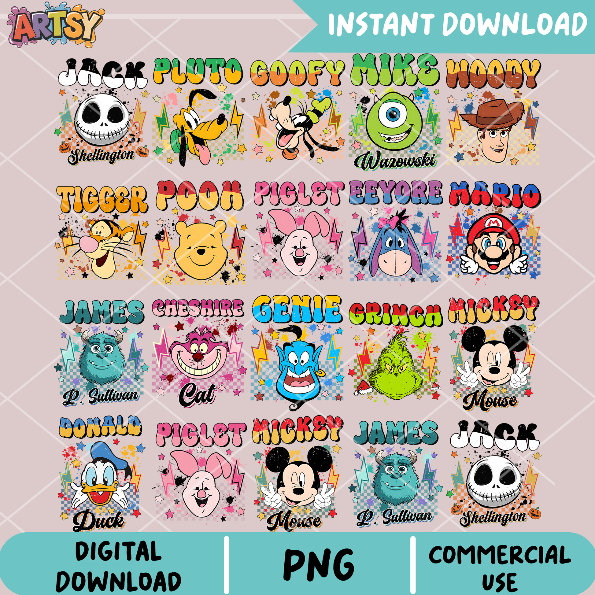 Disney characters head png bundle, mickey head png, disney vibes png