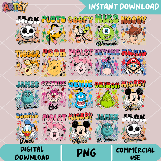 Disney characters head png bundle, mickey head png, disney vibes png