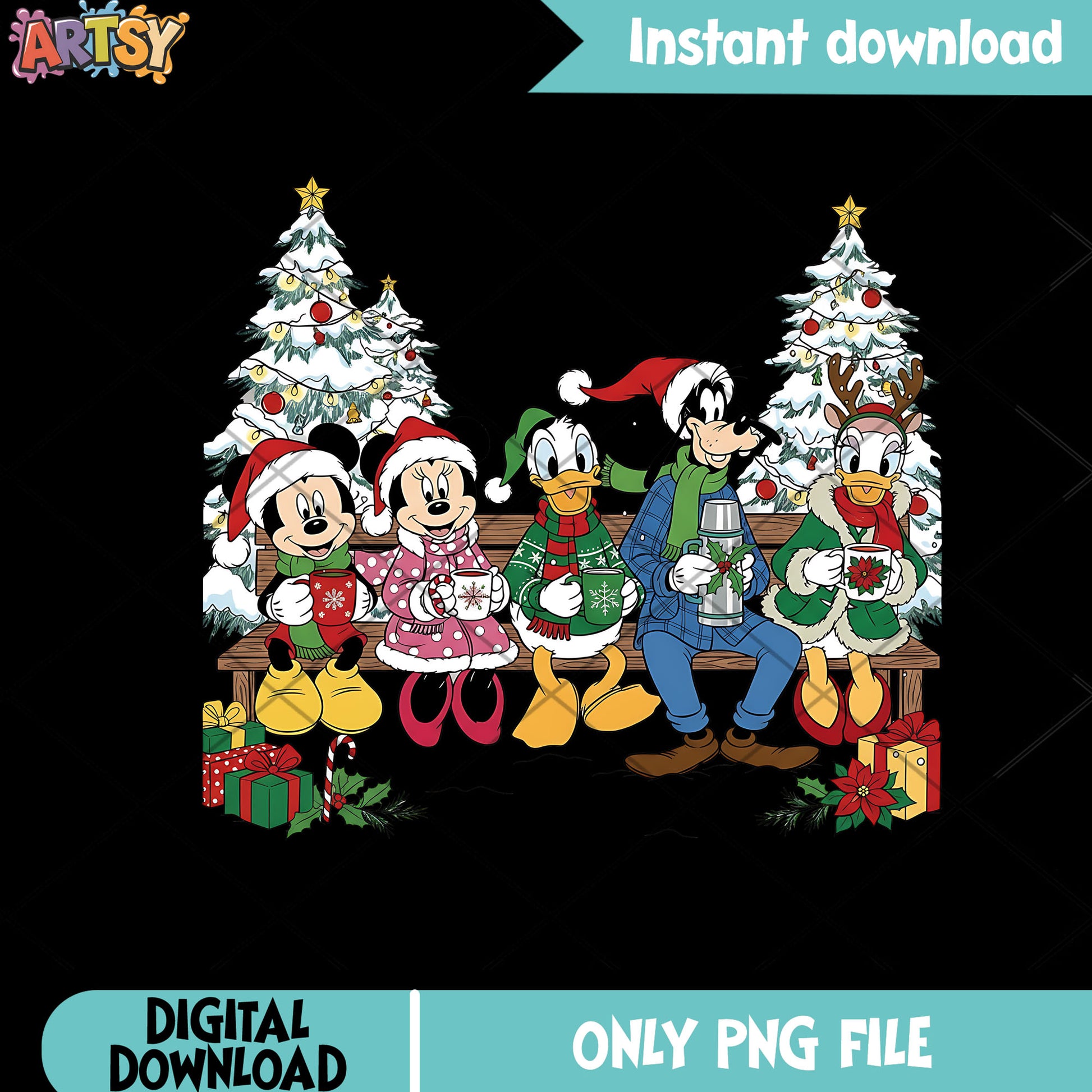 Disney christmas presents png, donald duck png, christmas tree png