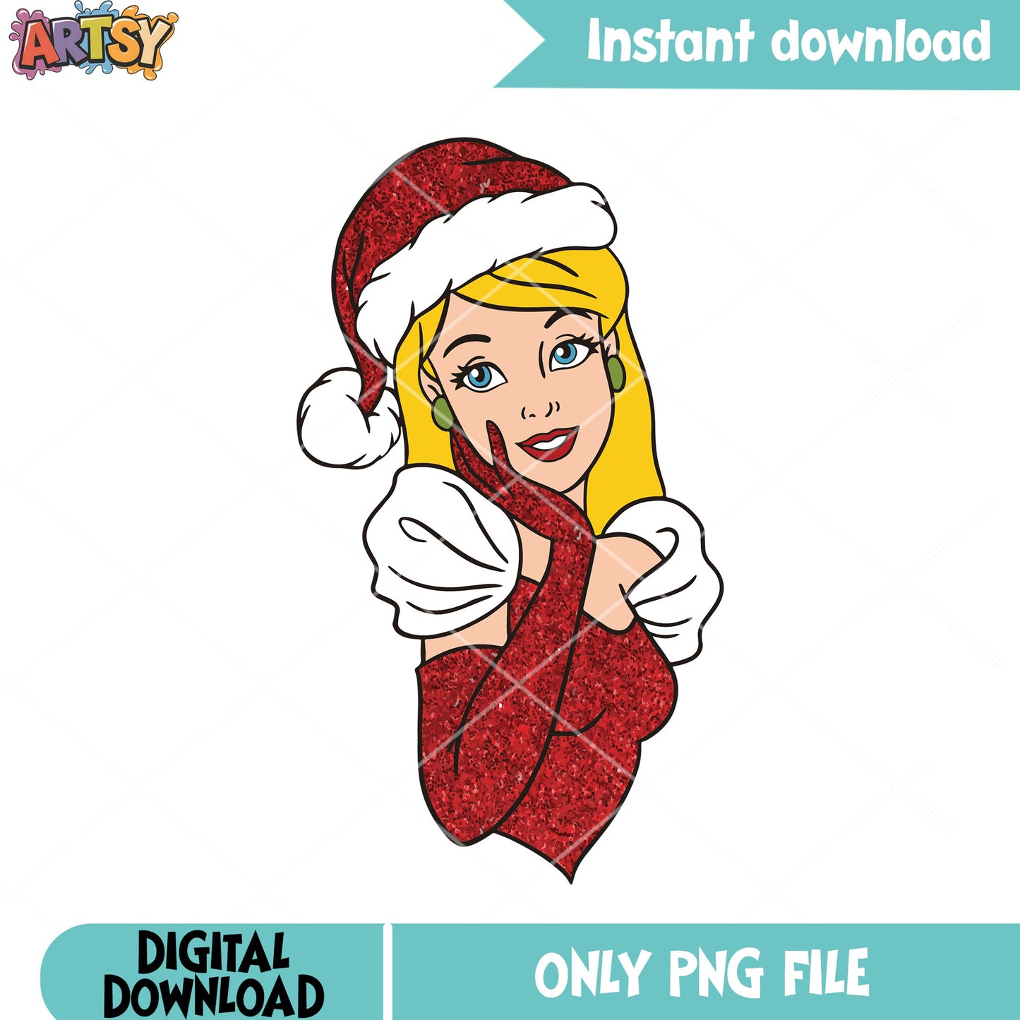 Disney cinderella sparkle art png, santa hat pin up png, bust png
