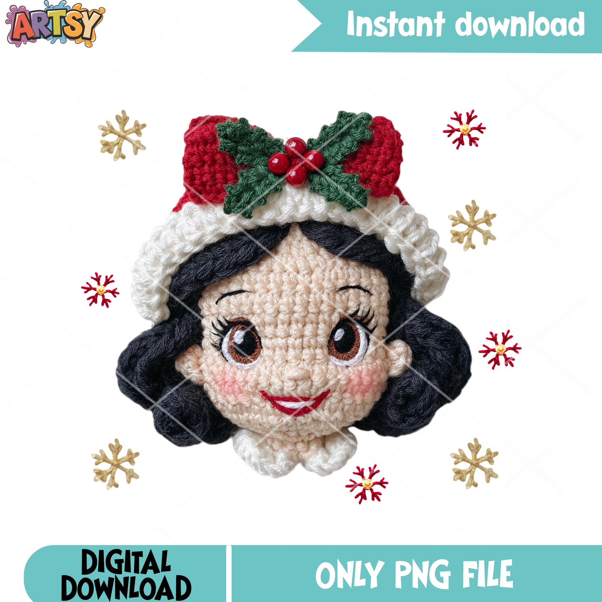 Disney crochet princess png, disney Christmas png, snow white png