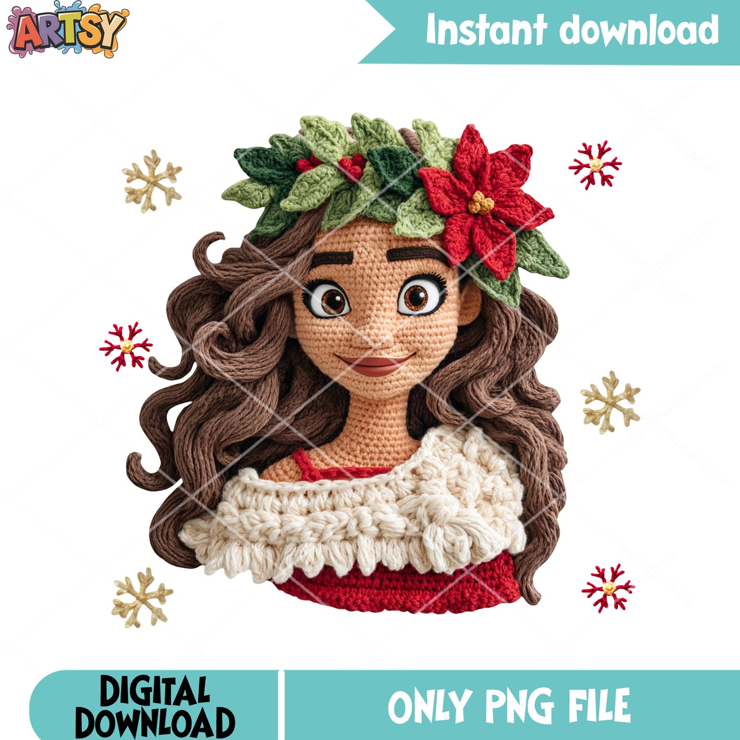 Disney crochet xmas png, moana 2 png, disney christmas png