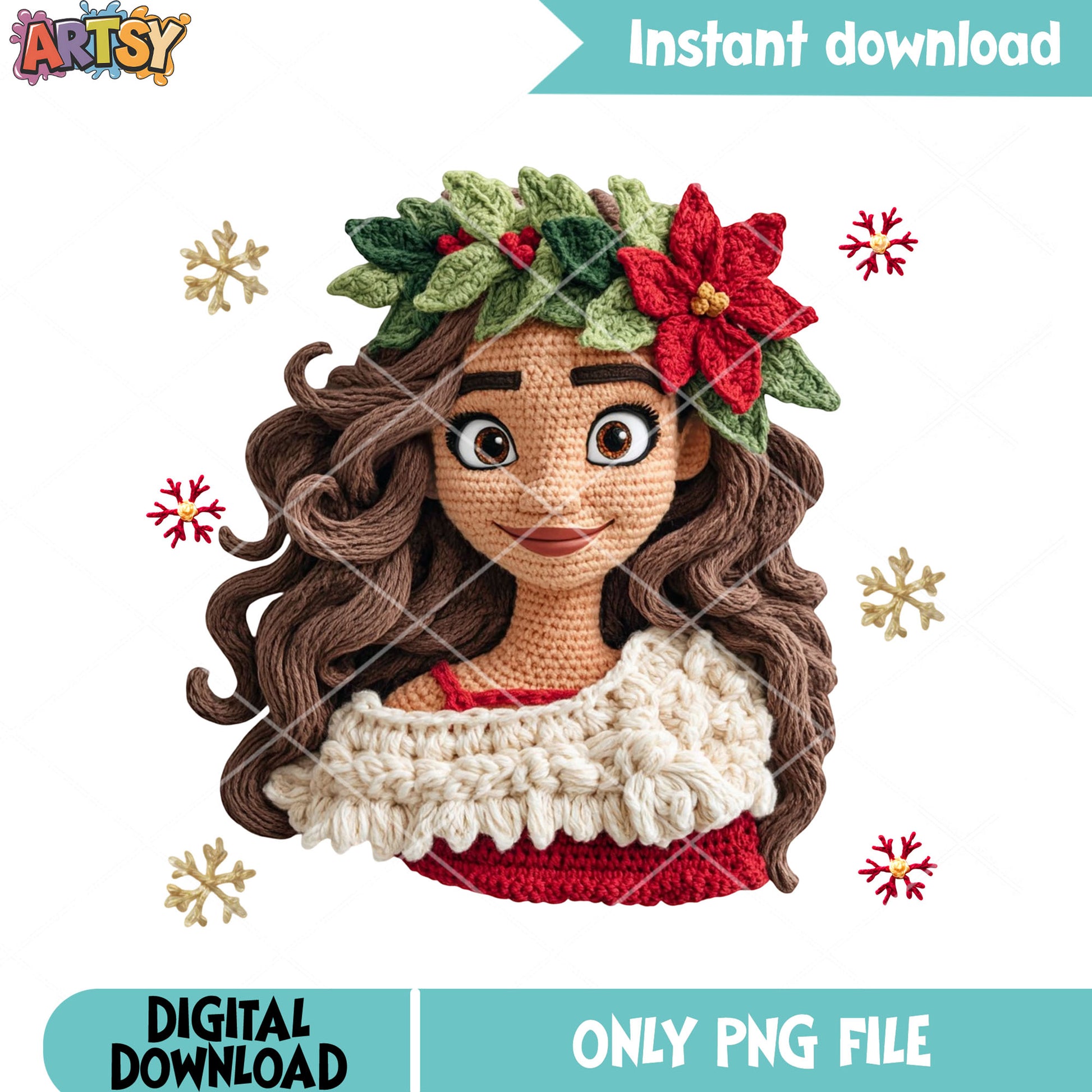 Disney crochet xmas png, moana 2 png, disney christmas png