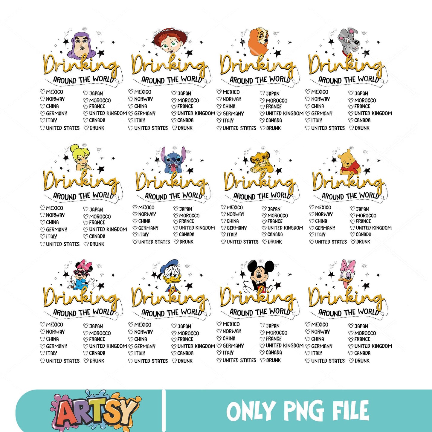 Disney drinking around png bundle, disney world png, disney drink png