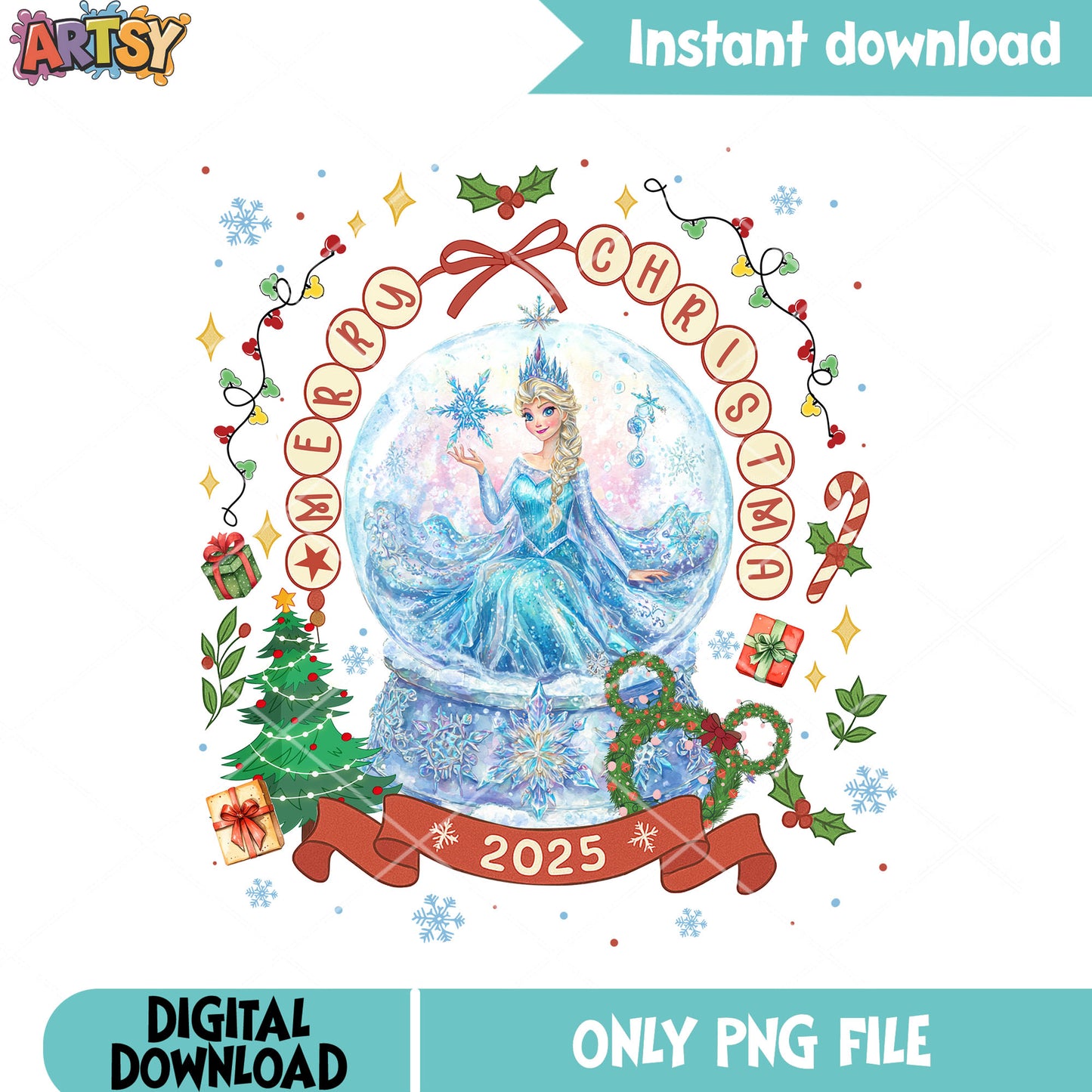 Disney elsa winter png, globe snowflake png, blue dress png