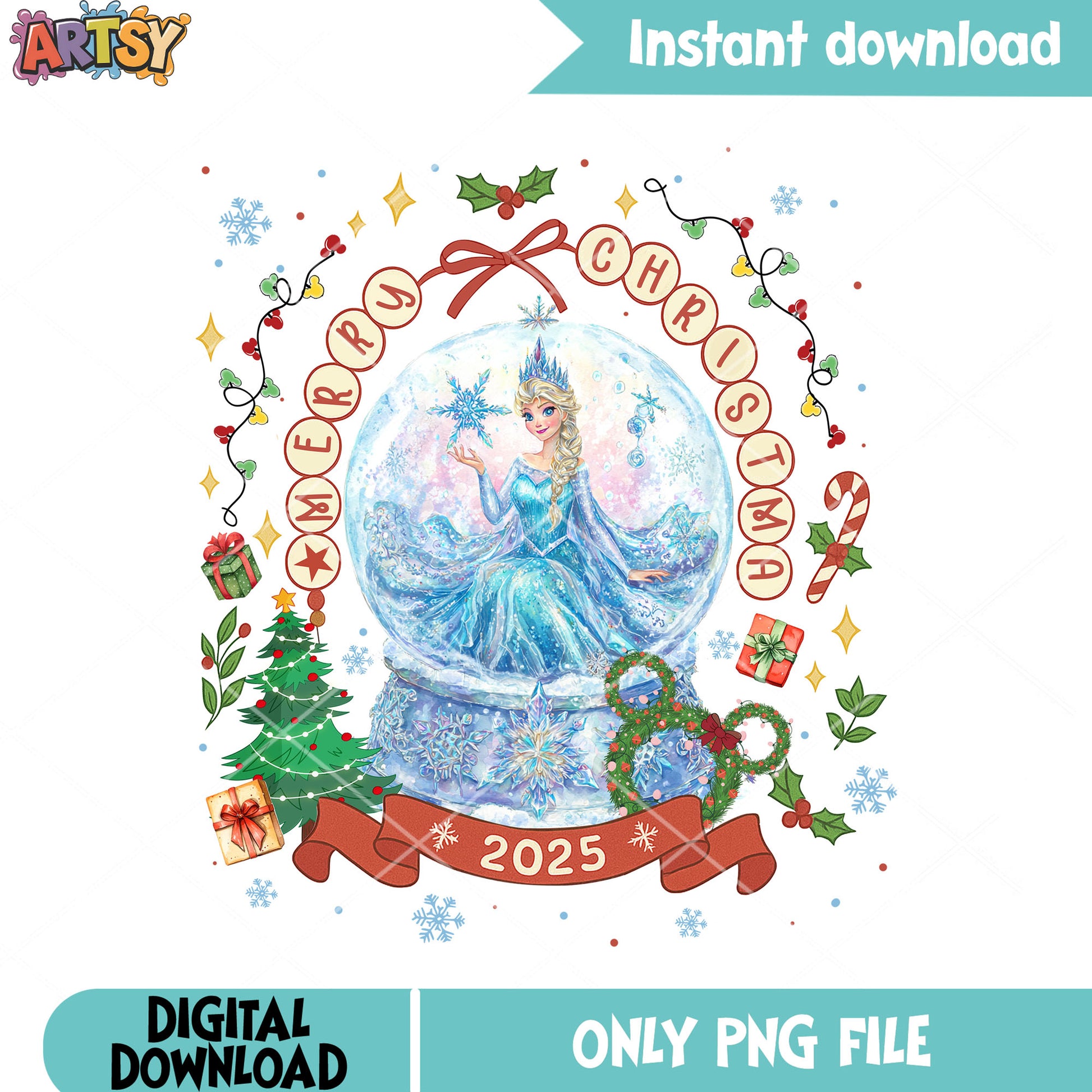 Disney elsa winter png, globe snowflake png, blue dress png