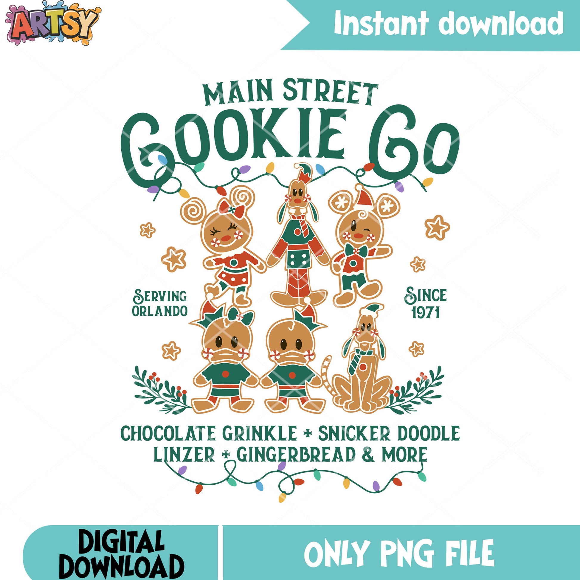 Disney gingerbread png, christmas snack png, mickey and friends png