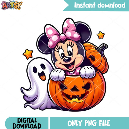 Disney halloween art png, wicker pumpkin png, pink bow tie png