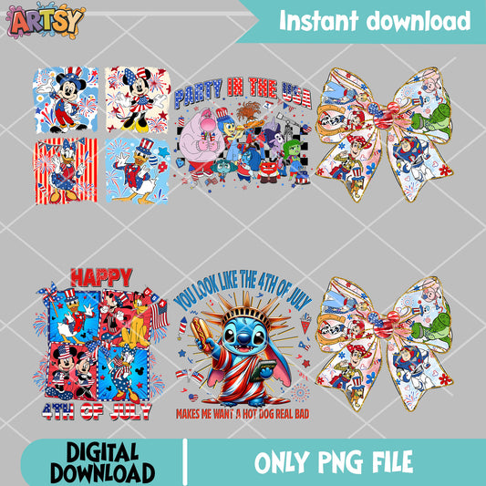 Disney happy 4th of july png bundle, 4th of july png, america disney png