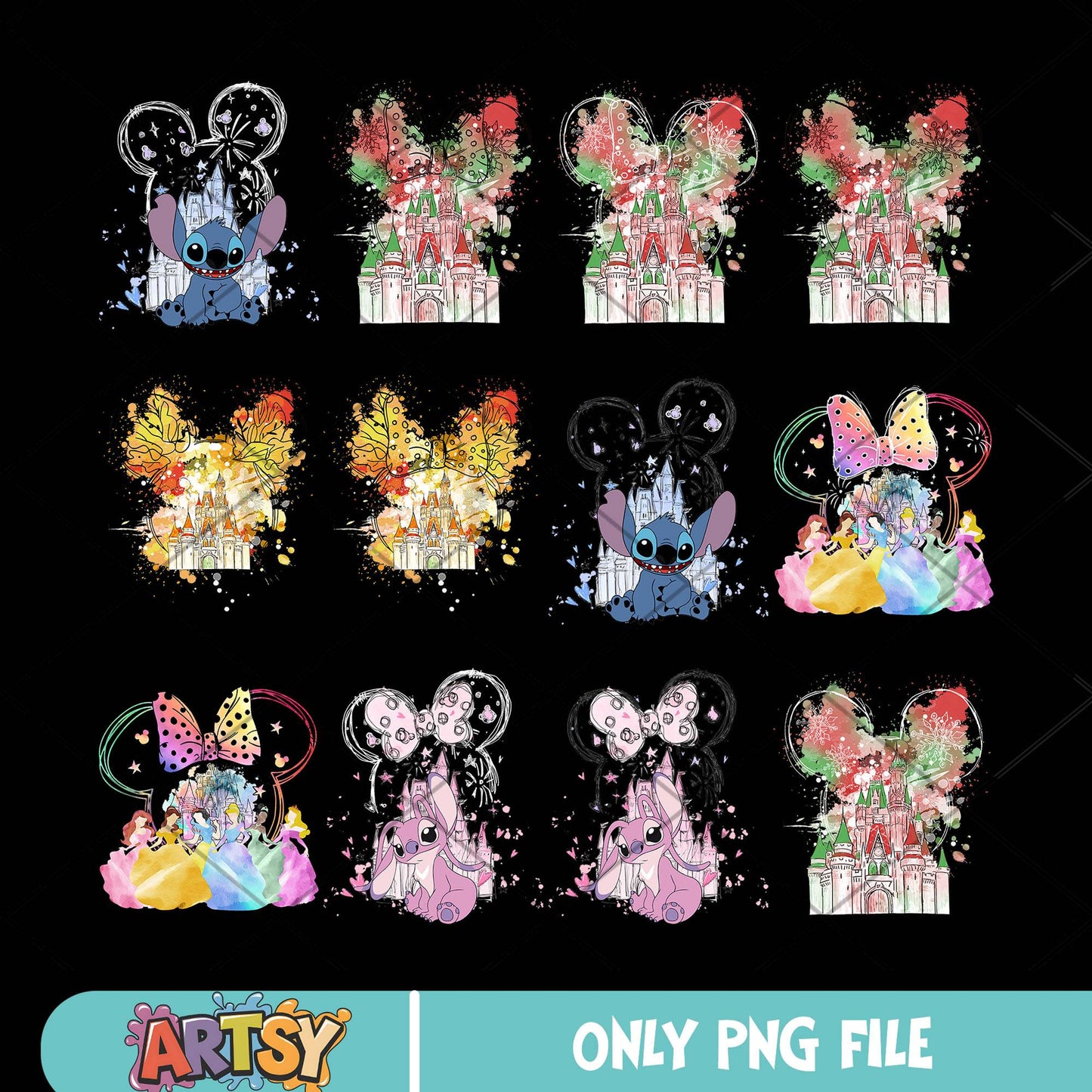 Disney head castle png bundle, mickey head png, disney castle png