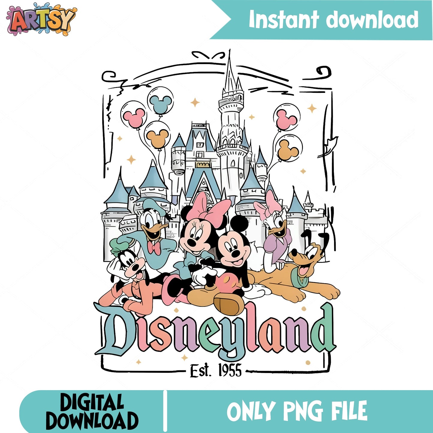 Disneyland Est 1955 PNG, Mickey And Friends PNG, Disney Castle PNG
