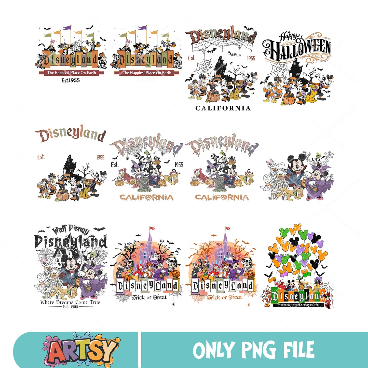 Disneyland california png bundle, disney halloween png, disney horror png