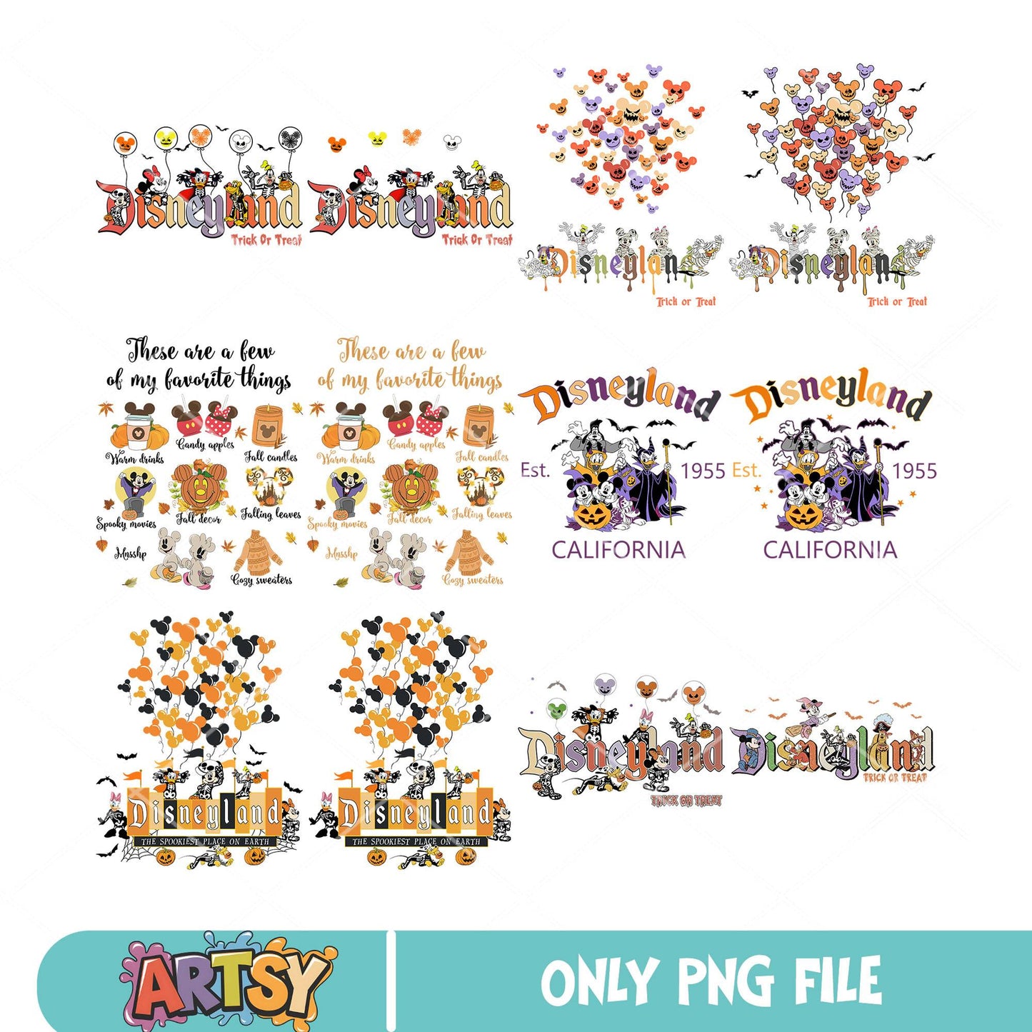 Disneyland est halloween png bundle, mickey halloween png, trick or treat png