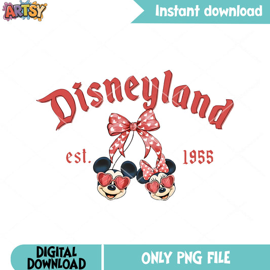 Disneyland valentine png, mickey and minnie png, heart sunglasses png