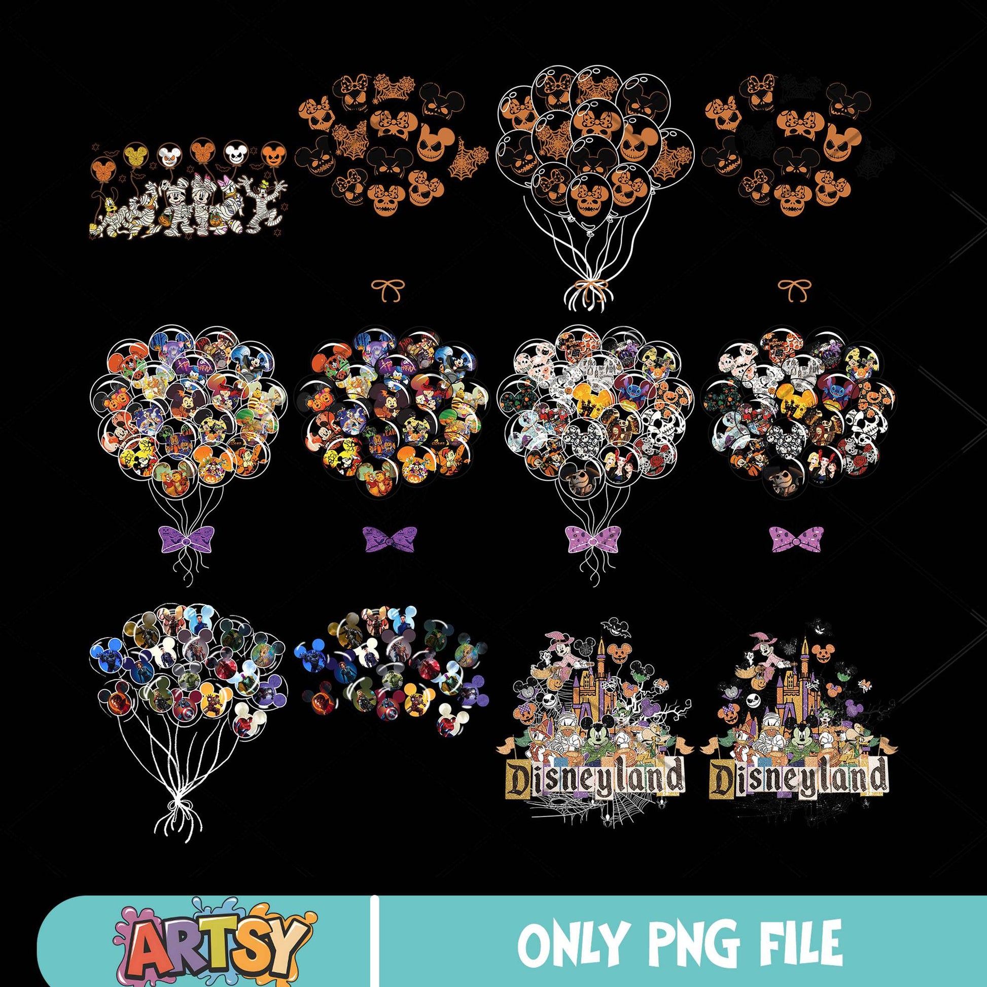 Disney mickey balloon png bundle, disney halloween png, disney balloon png