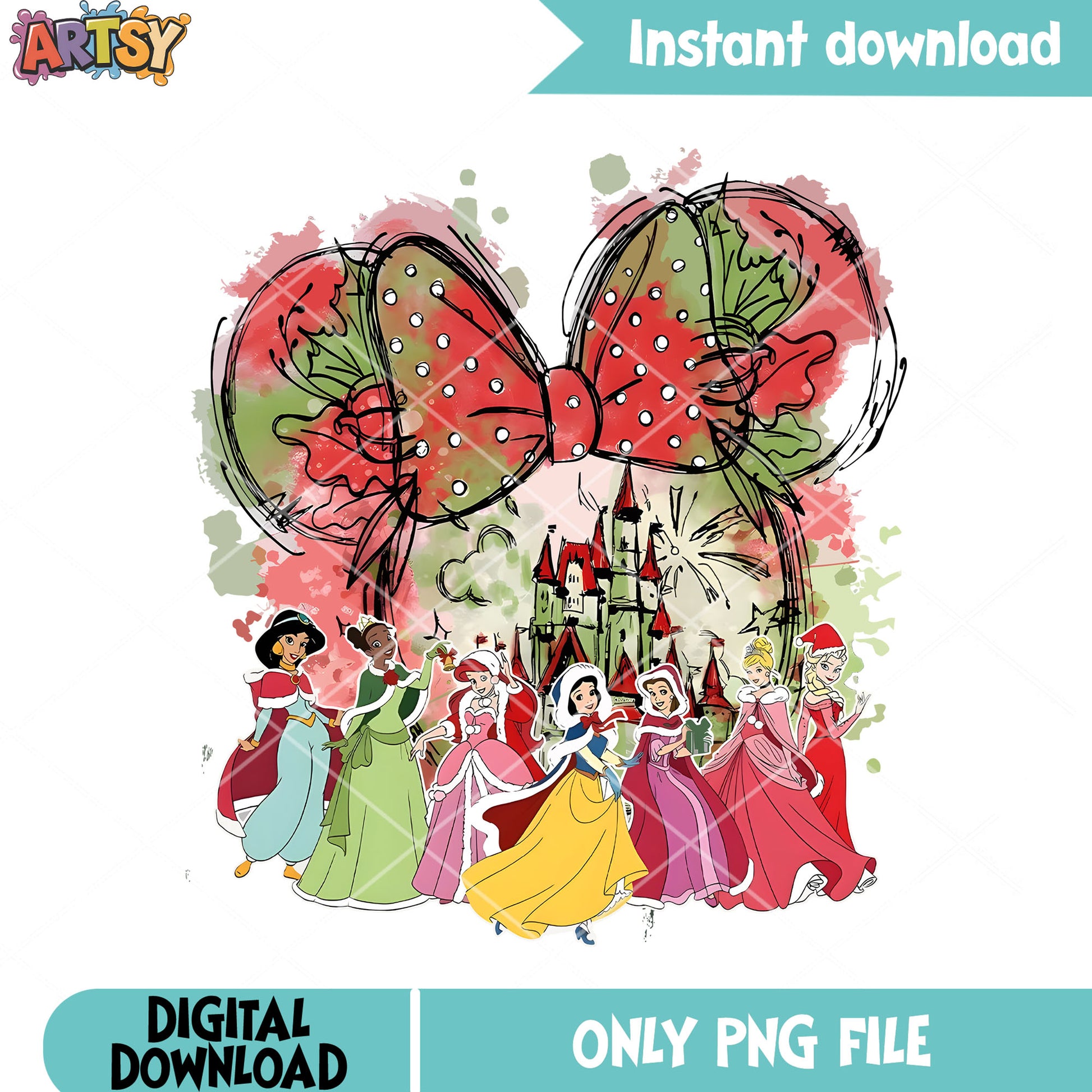 Disney mickey castle png, color bow castle png, tiana png