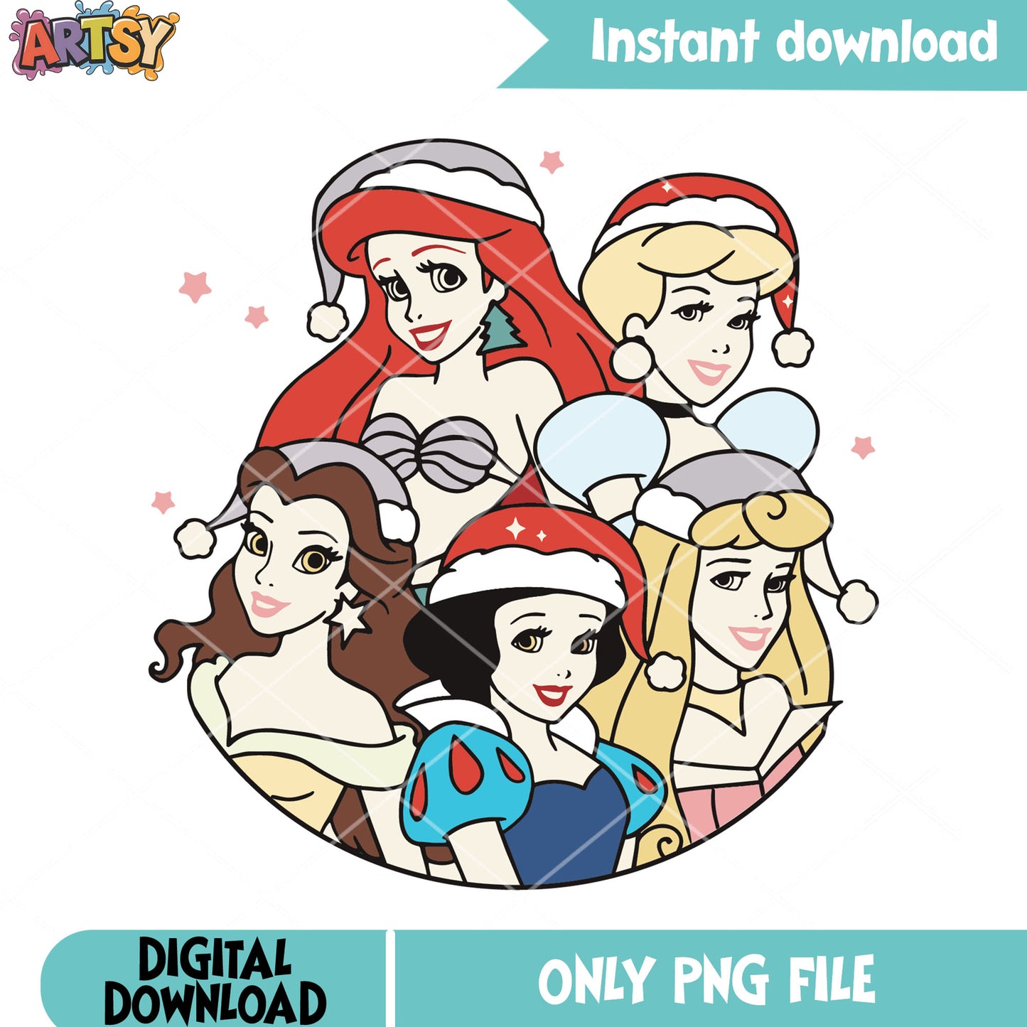 Disney princess cartoon png, santa hat png, circle art png