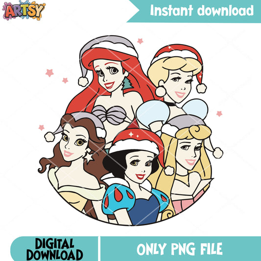 Disney princess cartoon png, santa hat png, circle art png