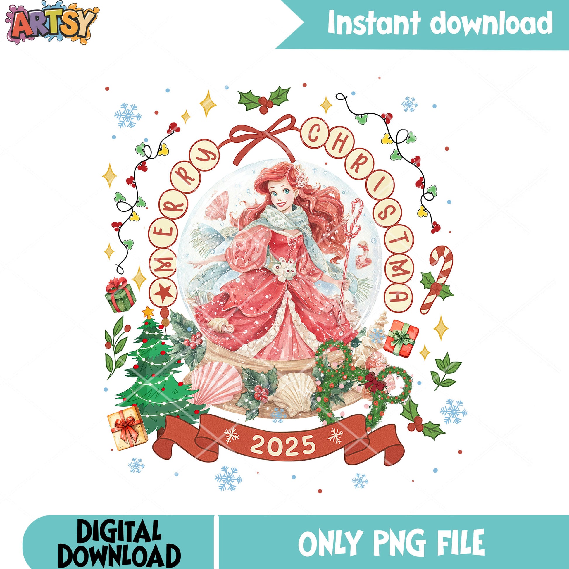 Disney princess sea png, christmas snow png, globe 2025 png