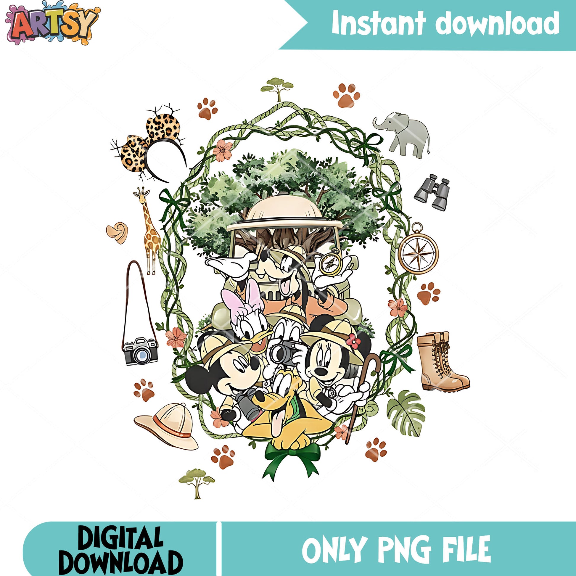 Disney safari png, mickey adventure png, jungle theme png