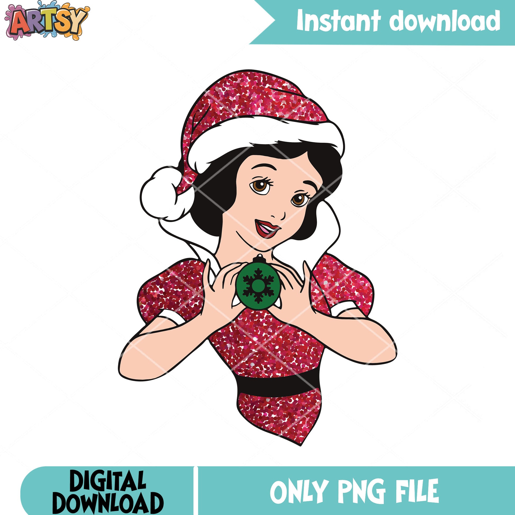 Disney snow white png, glitter ornament png, princess christmas png