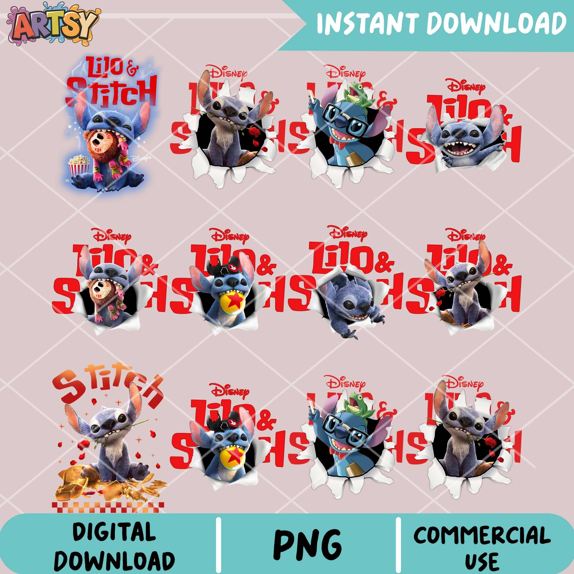 Disney stitch new movie png bundle, stitch lilo movie png, cute stitch png