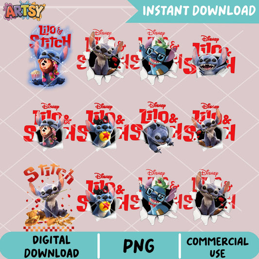 Disney stitch new movie png bundle, stitch lilo movie png, cute stitch png