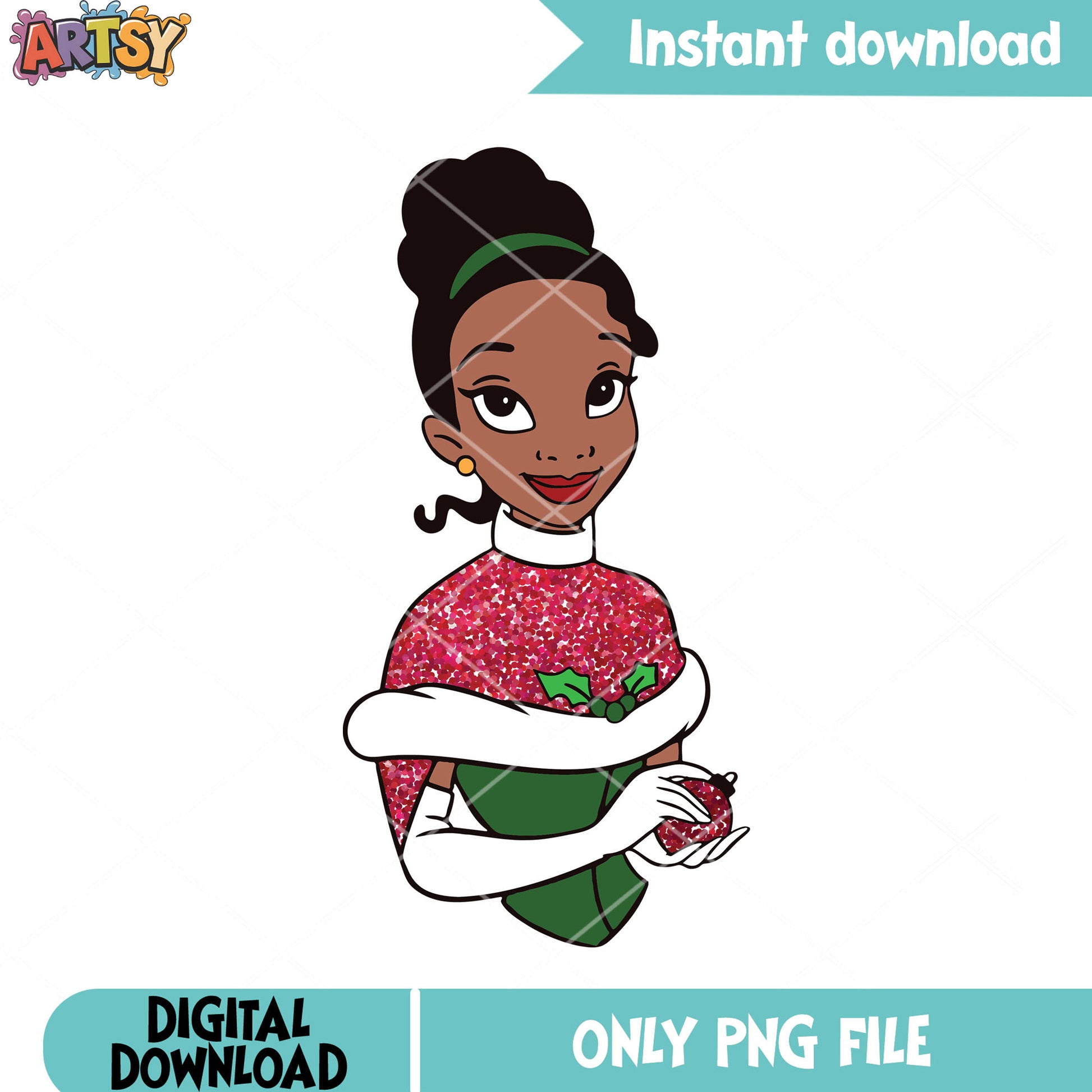 Disney tiana cartoon style png, glitter dress png, close up png