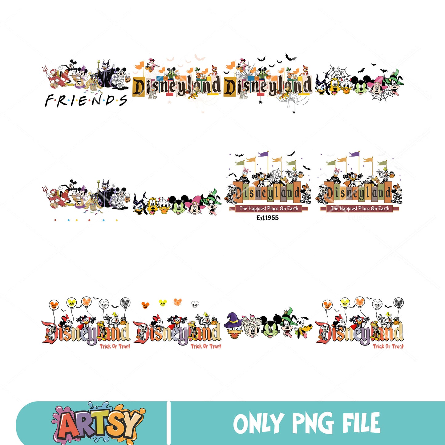 Disney trick or treat png bundle, disney halloween png, mickey friends png