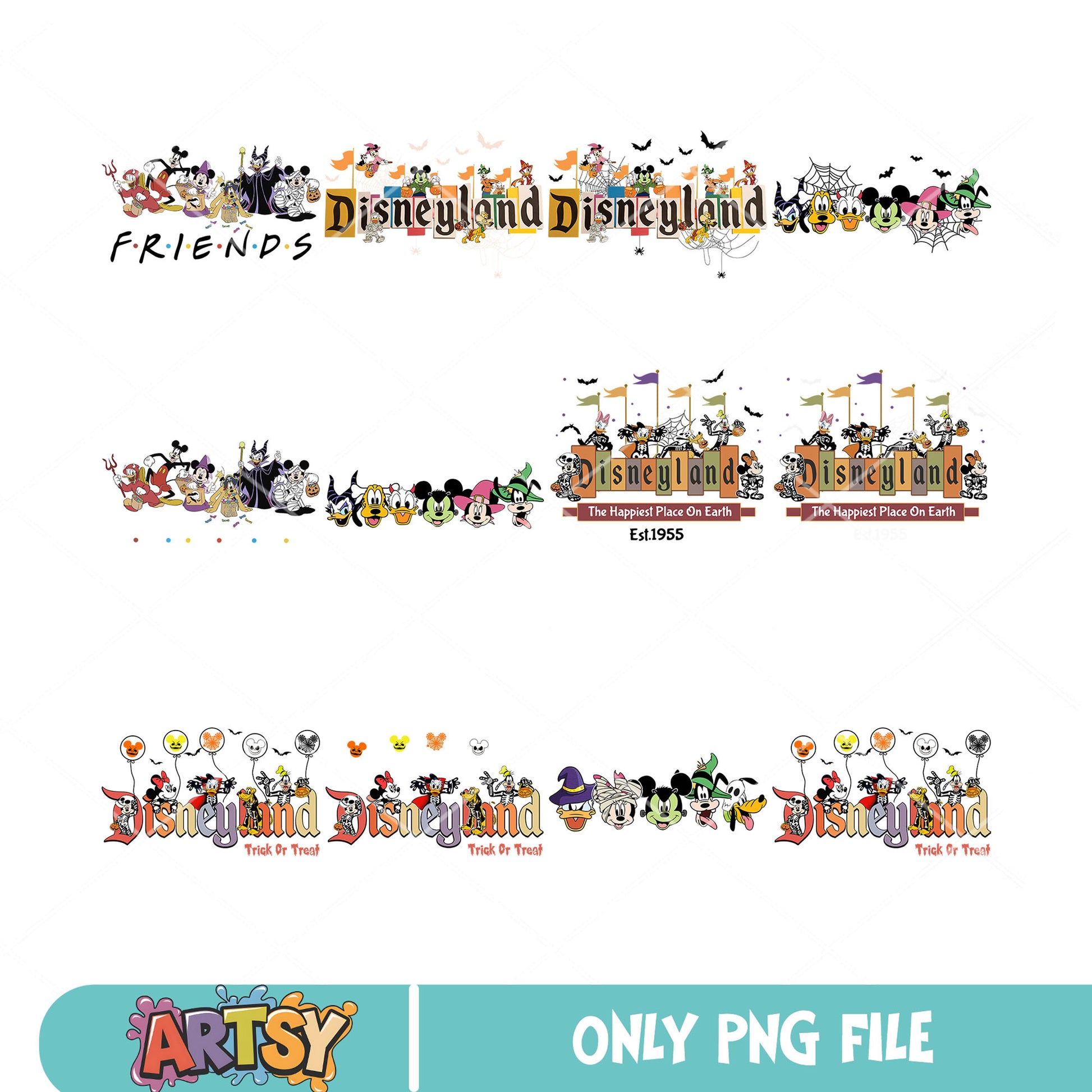 Disney trick or treat png bundle, disney halloween png, mickey friends png