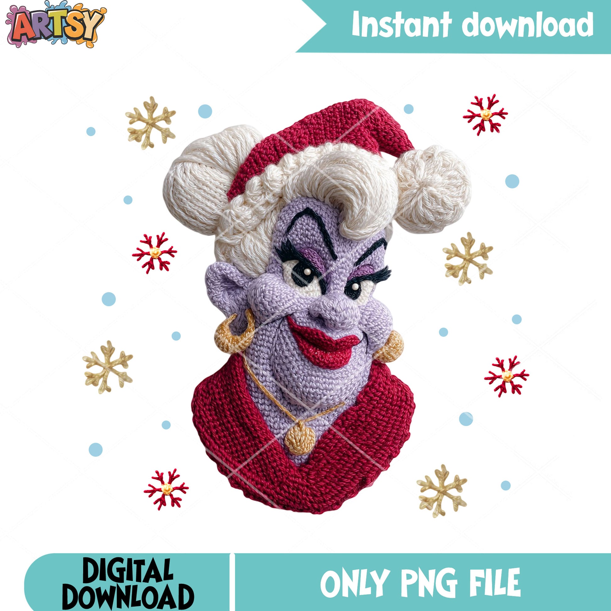 Disney ursula christmas png, little mermaid png, disney christmas png