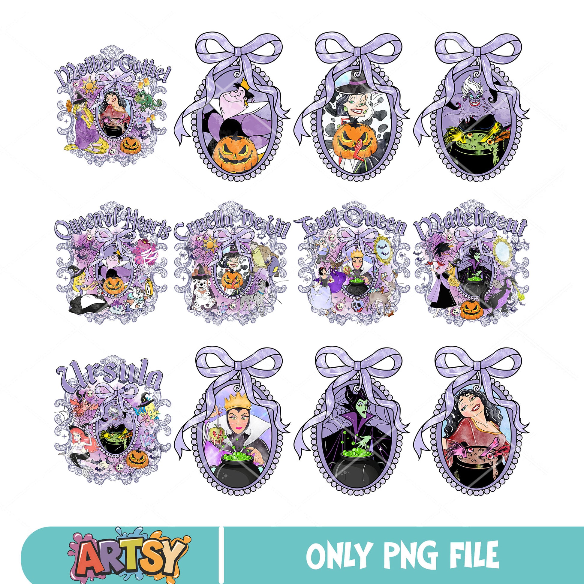 Disney villain halloween png bundle, disney villain png, halloween bow png