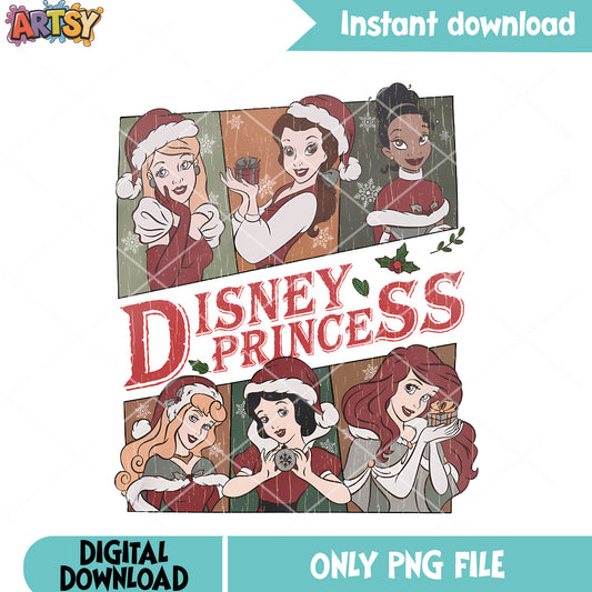 Disney vintage decor card png, poster retro png, santa hat belle png