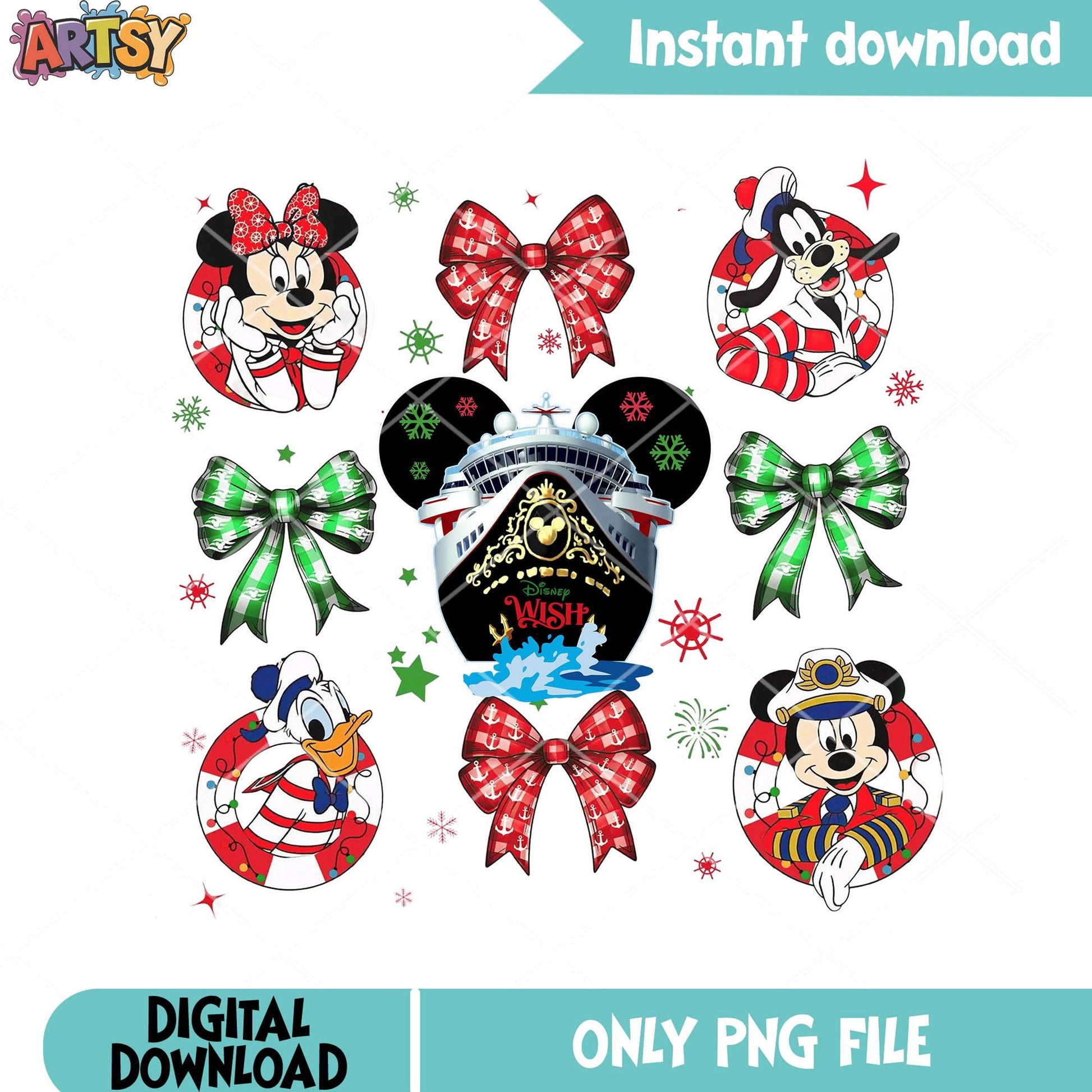 Disney wish mickey friends png, disney christmas png, christmas bow png