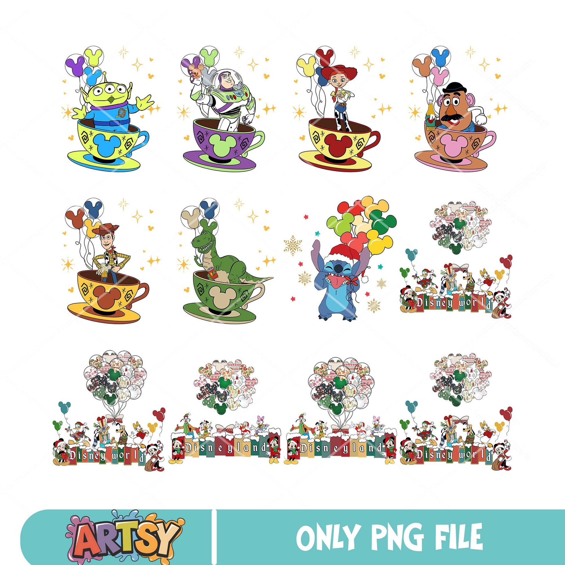 Disney world balloon png bundle, mickey christmas png, disney balloon png