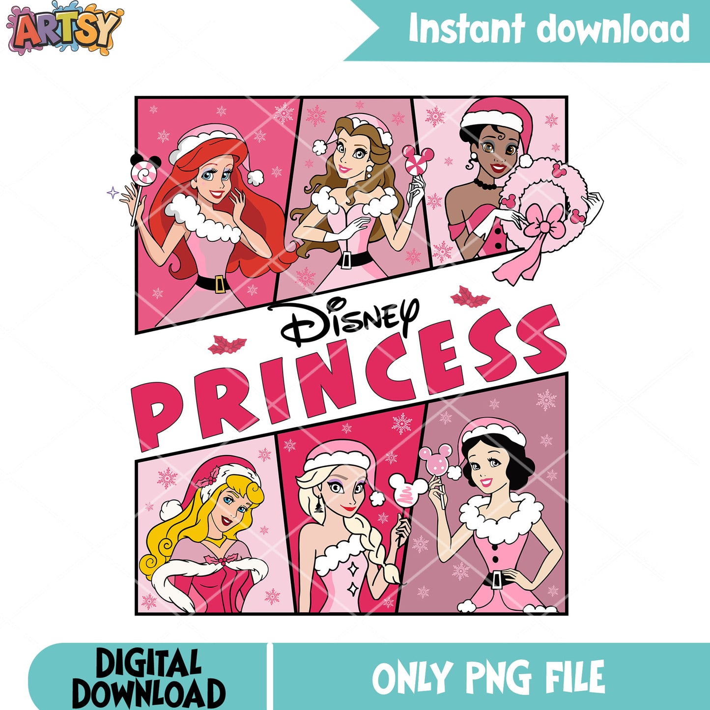 Disney wreath pink decor png, pop art set png, santa pink png