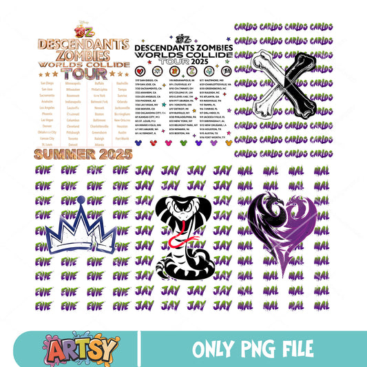 Disney zombies mascot png bundle, Descendants zombies png, Descendants Tour PNG