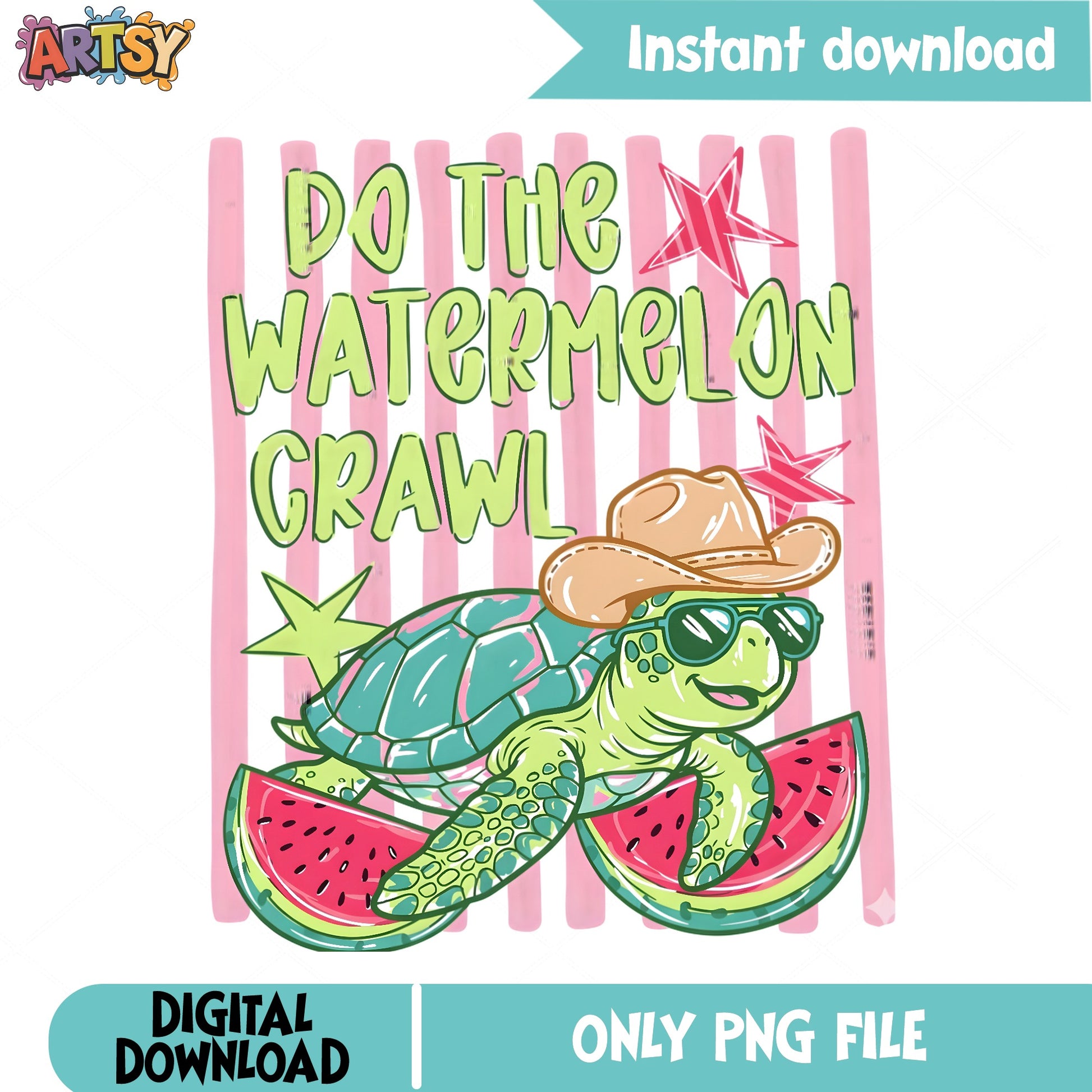 Do The Watermelon Crawl PNG, Cowboy Turtle PNG, Summer PNG
