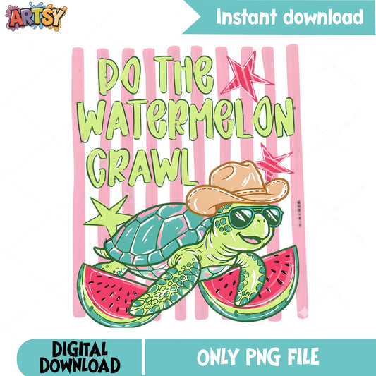 Do The Watermelon Crawl PNG, Cowboy Turtle PNG, Summer PNG