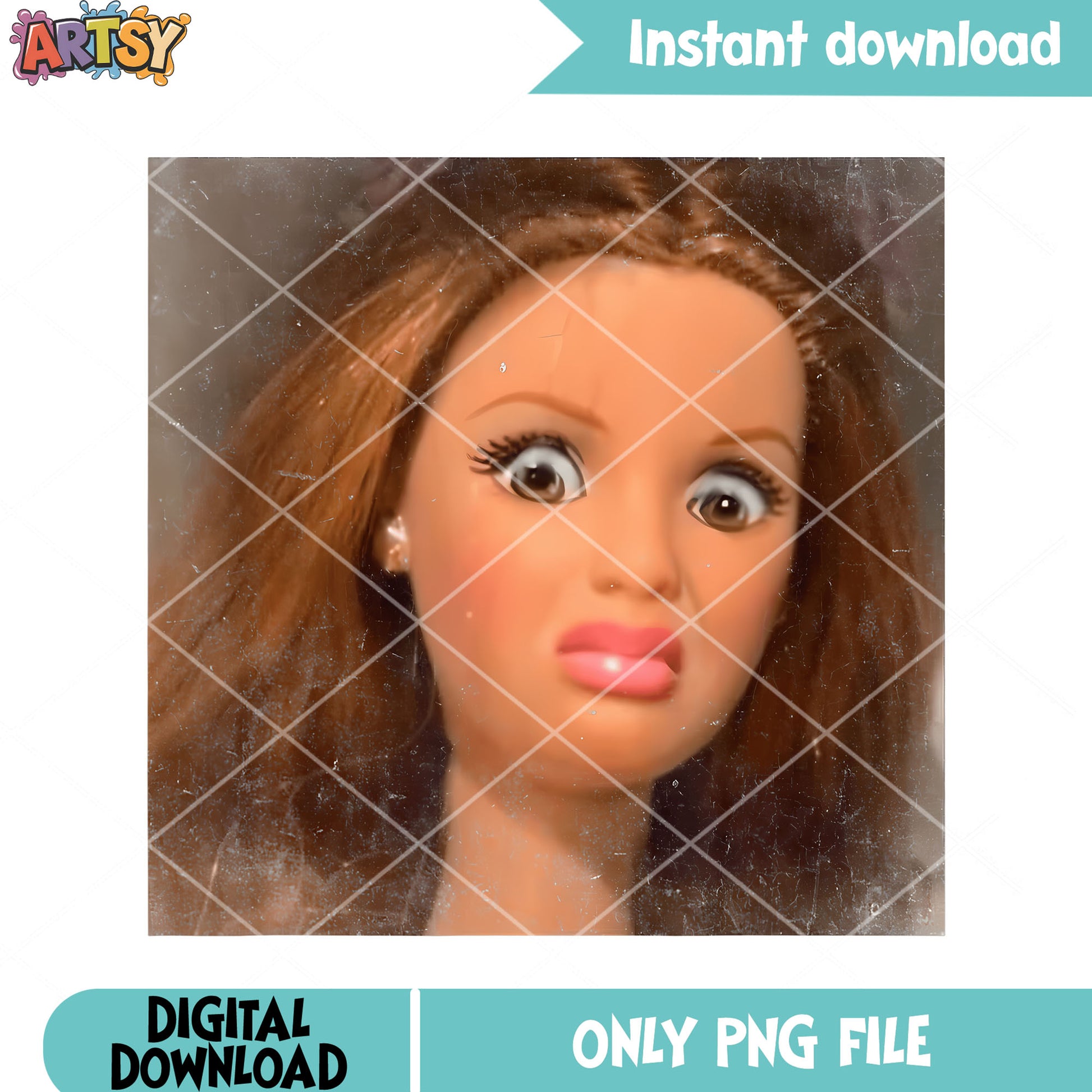 Doll face meme barbie png, barbie world png, funny meme png
